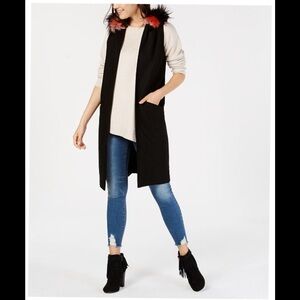 Womens Steve Madden faux fur hooded‎ midi vest M/L NWT
